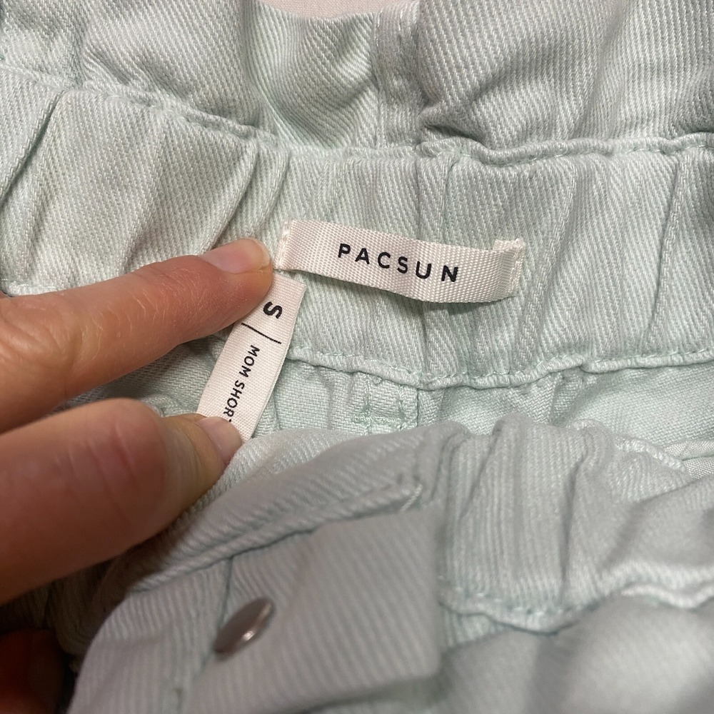 Pacsun Mom Shorts Womens Sz Small Mint Green Denim High Waist Paper Bag Waist - Picture 5 of 9